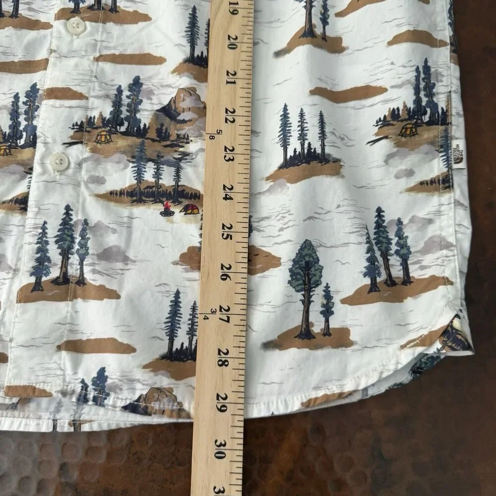The North Face Baytrail Shirt Men M White Camp Scenic Print AOP Outdoor Nature